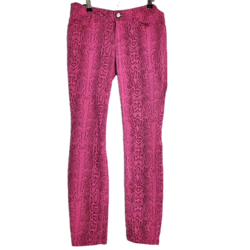 lei‎ Ashley Low Rise Skinny Jeans Pink Snake Print Juniors Size 9 Stretch Y2K